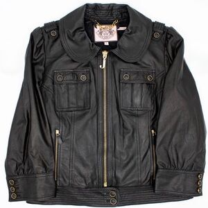 Real Leather Black Jacket with Gold Zippers Vintage Juicy Couture Like New Large